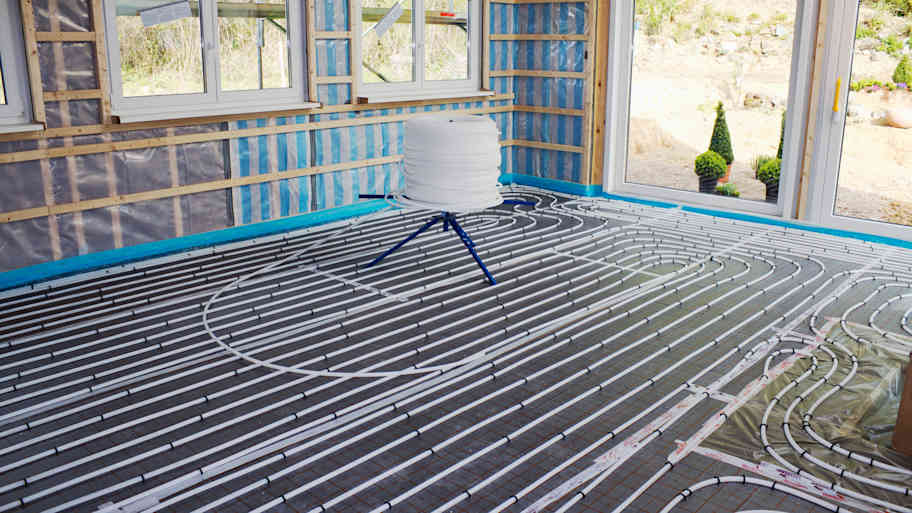 A room with radiant floor heating